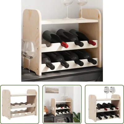 Zdjęcie produktu dla The Living Store Stojak na wino z górną półką 43x25x37 cm lite drewno sosnowe