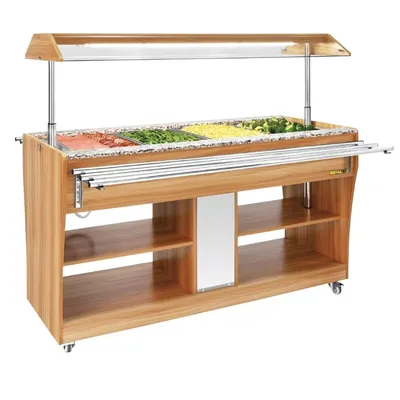 Produktbild von Buffalo Buffetbar, beheizt, 4x GN 1/1, 150mm Tiefe, einfahrbarer Hustenschutz, 133,8H x 149B x 76,6T cm