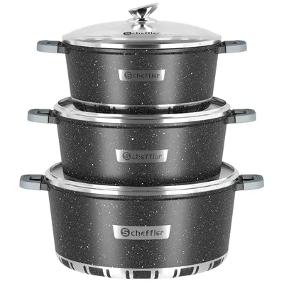 Produktbild von Scheffler Kochtopf Set Induktion 6-teilig,32/36/40cm Töpfe Set mit Glasdeckel,Antihaftbeschichtung,für alle Herdarten