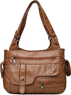 Zdjęcie produktu dla Torebka typu hobo wykonana ze skórypoliuretan vintage damska khaki L32xW12xH22cm