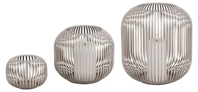 Produktbild von 3er Set Windlichter Stäbe in Kugelform H. 10 + 18 + 28cm grau aus Metall Formano