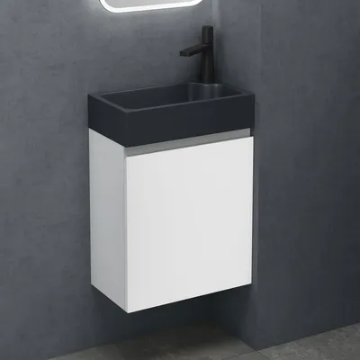 Produktbild von doporro Badezimmerschrank Badmöbel-Set in Weiß 46x26x63cm Waschbeckenunterschrank mit Mineralguss-Waschbecken in matt Anthrazit Pisa02