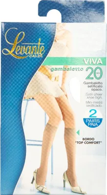 Produktbild von Kniestrümpfe 2 Paare Frau 20 den 22 dtex satin matte LEVANTE Artikel VIVA 20 GAMBALETTO, UNICA, Poliammide 84%,Elasthan 16%