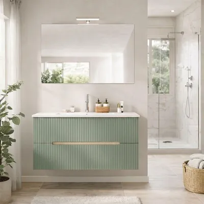 Immagine prodotto di Mobile bagno sospeso 100cm rovere ghiaccio e verde salvia | Magnolia