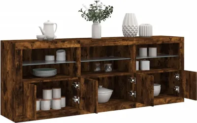 Produktbild von vidaXL Sideboard mit LED-Leuchten Räuchereiche 181,5x37x67 cm