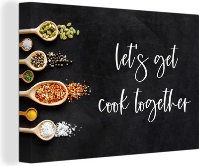 Produktbild von OneMillionCanvasses® - Leinwandbilder - 150x100 cm, Lass uns gemeinsam kochen - Kochen - Zitate - Sprichwörter, Wandbilder Kunstdruck Wanddekoration - Foto auf Leinwand - Gemälde