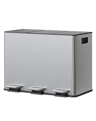 Image de Poubelle de Tri 3 x 15 L Acier Inoxydable avec Pédale et Fermeture Douce