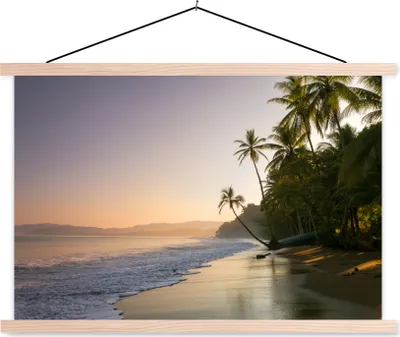 Produktbild von MuchoWow® Textilposter Strand - Meer - Palme 120x80 cm mit holzfarbenen Rahmen - Aufhängeset