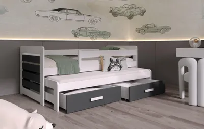 Obrázek produktu pro Dětská postel s přistýlkou a zábranou 90x200 PAPLA - bílá / antracitová