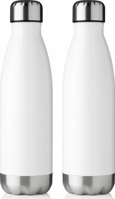 Image de lot de 2 - Bouteille à vide en acier inoxydable - Bouteille thermos - 510 ml - double paroi - chaud et froid - anti-fuite - blanc