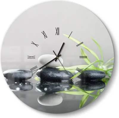 Produktbild von DEQORI Glasuhr Ø50 cm Römisch 'Naturstein Arrangement' Wanduhr Glas Uhr Design leise