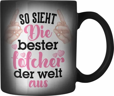 Produktbild von Trendation - Tochter Geschenk Farbwechsel Zauber-Tasse Pink Vater Mama Geschenk für Töchter Spruch Beste Tochter Karabiner Farbwechsel Zauber-Tasse Edelstahl (Schwarz)