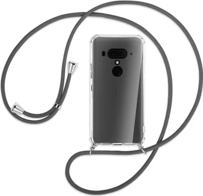 Produktbild von Handykette Backcover-Schutzhülle mit Band (Metall silberfarben) für HTC U12 Plus - dunkelgrau