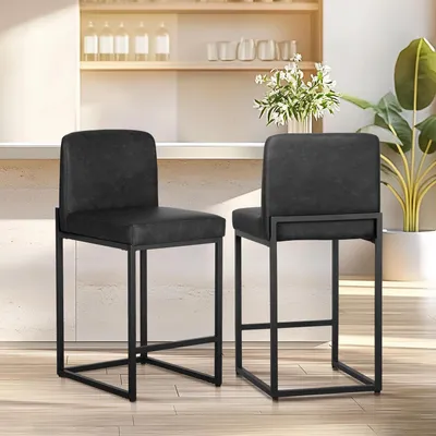 Immagine prodotto di Set di 2 sgabelli da bar con schienale e poggiapiedi, in ecopelle, colore nero, altezza 87 cm