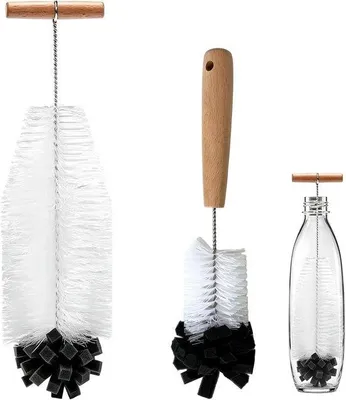 Zdjęcie produktu dla Szczotka do butelek, 35 cm - włosie nylonowe - miękka gąbka - dokładne czyszczenie