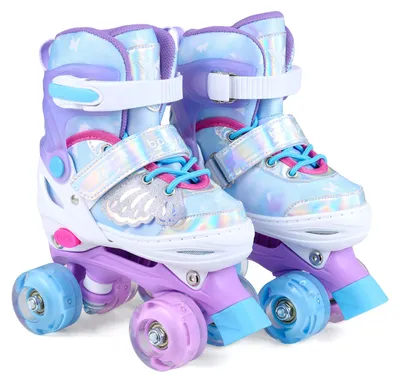 Produktbild von COSTWAY Kinder Rollschuhe Schmetterling mit 4 leuchtenden Rädern, Quad Skates 4 Größen 30-33 verstellbar, Kinderrollschuhe Rollerskates für Kinder 5-7