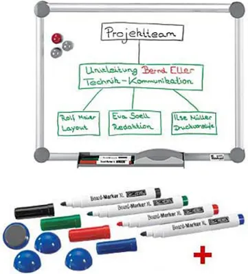 Produktbild von AKTION: MAUL Whiteboard 2000 MAULpro 120,0 x 90,0 cm weiß spezialbeschichteter Stahl + GRATIS 4 Boardmarker farbsortiert und 4 Kugelmagnete blau