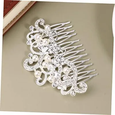 Produktbild von Silberner Braut-Haarkamm mit Perlen und Strass als eleganter Haarschmuck für Hochzeit, Party und festliche Anlässe, modisches Accessoire für Damen und Bräute