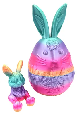 Produktbild von Osterhasen-Ei-Ornament mit beweglichem Hasen im Inneren, 3D-gedruckte Hasen-Blumen-Ei-Figur, Osterdekoration
