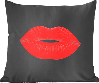 Produktbild von MuchoWow® Zierkissen Sofakissen Wohnzimmer Dekokissen 50x50 cm Lippen - Rot - Schwarz - Komfort - Sofakissen