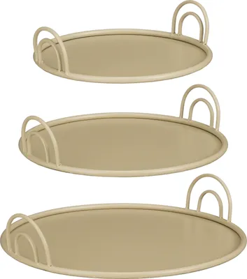 Produktbild von Mica Decorations Tablett mit Griffen – Set von 3 – Deko Tablett für Wohnzimmer – Auch als Kerzentablett, Untersetzer oder Pflanzenuntersetzer geeignet – Eisen – Beige