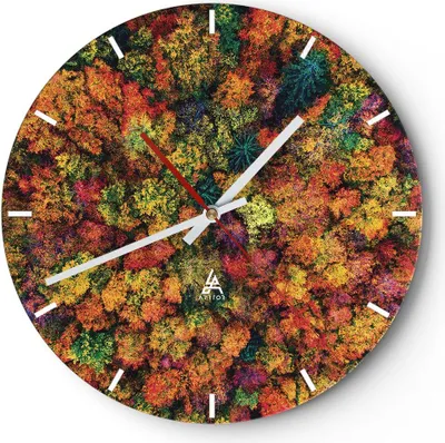 Produktbild von Wanduhr - Rund - Glasuhr - Herbst Perspektive Vogel - 40x40cm - Schleichendes Uhrwerk - Lautlos - zum Aufhängen bereit - Dekoration Modern - Wanddekoration aus Glas - C3AR40x40-4478