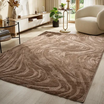 Produktbild von Teppich Wohnzimmer teppich Schlafzimmer 3D Effekt modern Weich kurzflor Wellenmuster Qualitativ