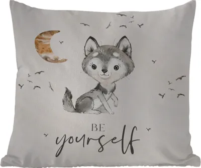 Produktbild von MuchoWow® Outdoor Kissen - Sprichwörter - Wolf - Sei du selbst - Kinder - Jungen - Mädchen - Aquarell - 60x60 cm - Wetterfest - Lounge Kissen - Dekoration - Schlaf Kissen