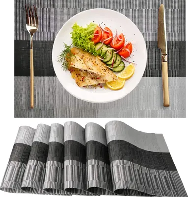 Produktbild von PVC Platzsets 6er Set Abwaschbar Hitzebeständig Tischsets für Küche Tisch Grey