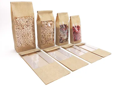 Produktbild von Blockbodenbeutel braun Kraftlook 60my+Fenster 10+6x28cm (100 Stk) [DV-D299882]