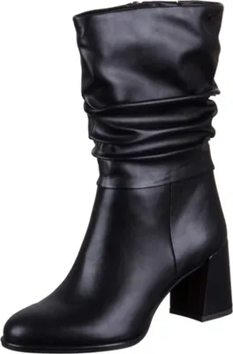 A studio shot of a black boot on a white background.