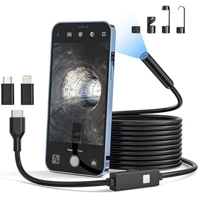 Produktbild von Endoskopkameras, Endoskopkamera mit Licht, HD Endoskopkamera Handy mit 8 LED Licht, Kein WLAN Erforderlich Inspektionskamera Wasserdichtes Ip67, 5m