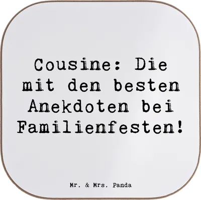 Produktbild von Mr. & Mrs. Panda untersetzer personalisiert Cousine Anekdoten - Weiß - Geschenk, Personalisierte, Bierdeckel, Weihnachten, Personalisierter, Gelächter, Familienfest