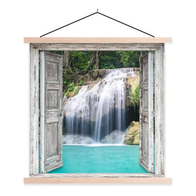 Produktbild von MuchoWow® Textilposter Aussicht - Wasserfall - Natur - Landschaft 120x120 cm mit holzfarbenen Rahmen - Textil-Poster