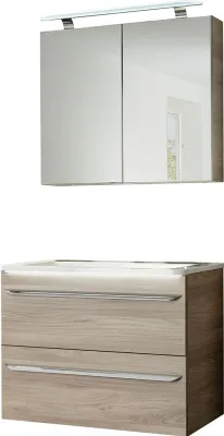 Produktbild von Fackelmann LUXOR Badmöbel Set 3-teilig 80 cm, Braun + LED-Spiegelschrank