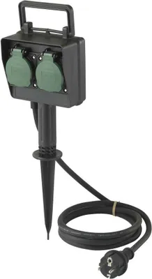Produktbild von Sygonix SY-5231004 Gartensteckdose 2fach Schwarz, Standard-Grün (seidenmatt) erhöhter Berührungsschutz