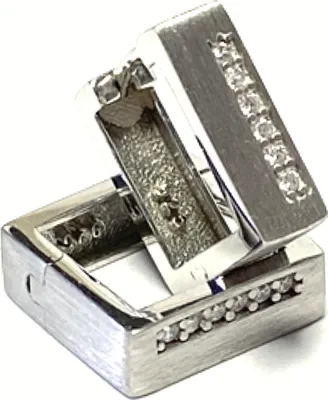 Produktbild von Ohrring 925/- Silber rhodiniert Zirkonia matt Creole eckig Scharniercreole