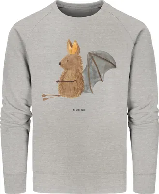 Produktbild von Mr. & Mrs. Panda Baumwoll Sweatshirt Fledermaus Sitzen Größe XXL - Heather Grey - Geschenk, Entspannen, Bio-Pulli, Fledermäuse, Lustige Sprüche, Sweater, Pullover, Pulli