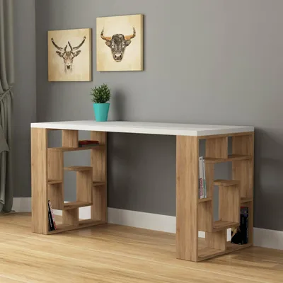Immagine prodotto di Archidamia - Scrivania, 140x60x75h cm Bianco, Colore Struttura Marrone