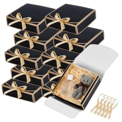 Geschenkboxen, 50 Stück, 16,5 x 16,5 x 5 cm, schwarz, mit Bändern