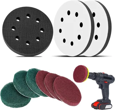Produktbild von Softauflage 9-Teiliges Set, 125mm 8-Loch Schwamm Interface Pad Klett Kissen Pad mit Schleifvlies für Schleifteller und Polierteller