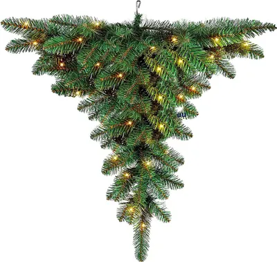Produktbild von Hängender künstlicher Weihnachtsbaum Sirius 120cm mit LED Beleuchtung, Tannenbaum Christbaum Kunstbaum Dekobaum mit Metallständer