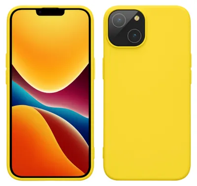 Produktbild von kwmobile Hülle für das iPhone 14 Hülle - weiche gummierte TPU Silikon Handyhülle - stoßfeste Schützhülle für kabelloses Laden - Strahlend Gelb