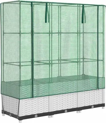 Produktbild von vidaXL Hochbeet mit Gewächshaus-Aufsatz Rattan-Optik 120x40x138 cm