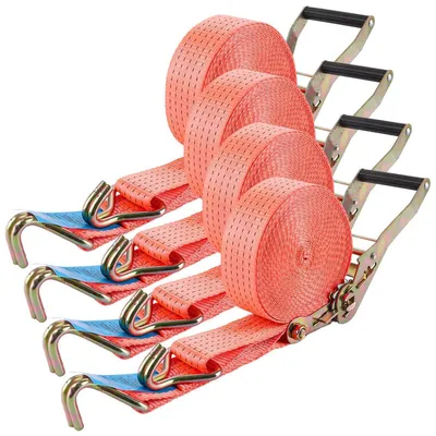 Immagine prodotto di Cinghie di fissaggio con sistema a ratrapello, confezione da 4 pezzi, larghezza 50 mm, lunghezza 10 metri, capacità di carico 1500 kg, colore arancione