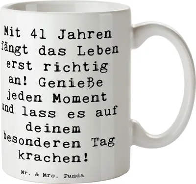 Produktbild von Mr. & Mrs. Panda Tasse Spruch 41. Geburtstag - Weiß - Geschenk, Geburtstagsgeschenk, Party, besondere Anlässe, Kaffeebecher, Kaffeetasse, Geburtstagsdekoration, Feier