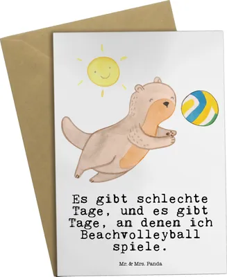 Produktbild von Mr. & Mrs. Panda Grußkarte Otter Beachvolleyball - Weiß - Geschenk, osterkarten, Volleyballturnier, einladungskarten, Grußkarten, Volleyball, glückwunschkarten, Ballsport
