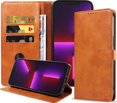 Obrázok produktu pre Vhodné pre iPhone 13 Pro Puzdro na telefón z umelej kože s magnetickým perom a držiakom kariet Puzdro typu kniha s chlopňou - hnedé - Smartphonics