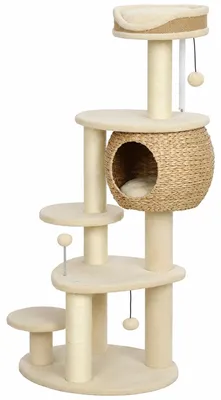 Produktbild von PawHut Kratzbaum Groß 132 cm hoch Katzenbaum mit Rohrkolben-Höhle