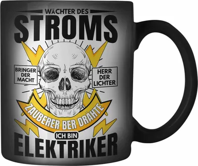 Produktbild von Trendation - Elektriker Farbwechsel Zauber-Tasse Geschenk Elektromeister Lustiger Spruch Männer Geschenkidee Wächter Des Stroms (Schwarz)